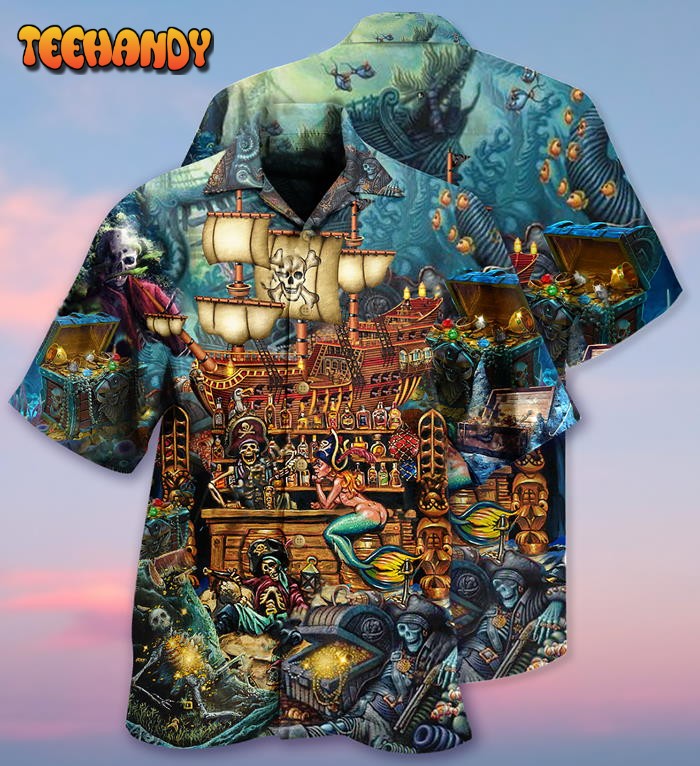 Skull Pirate Treasure Night On The Sea Style Hawaiian Shirt