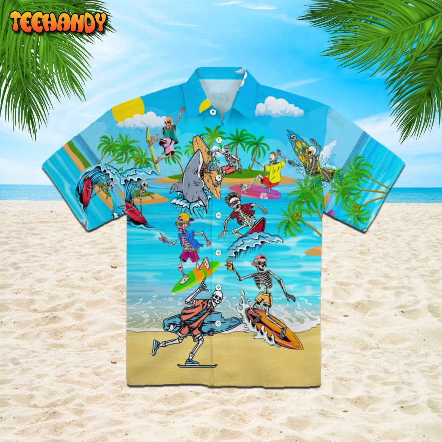 Skull Surfing In Summer Hawaiian Shirt