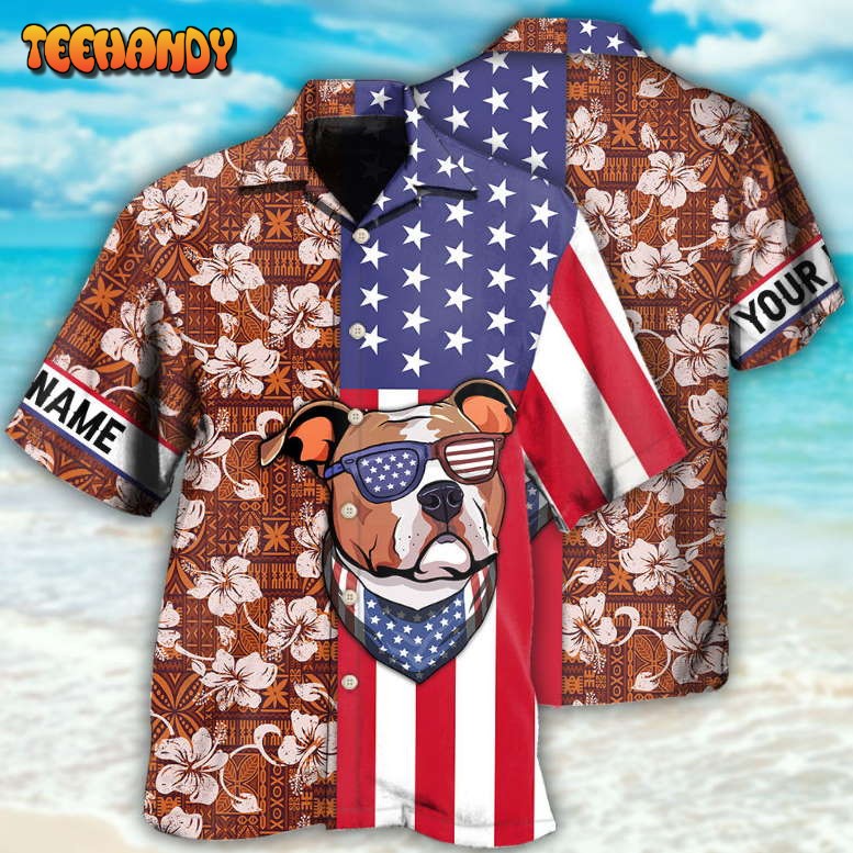 Staffordshire Bull Terrier Dog America Tropical Floral Personalized Hawaiian Shirt