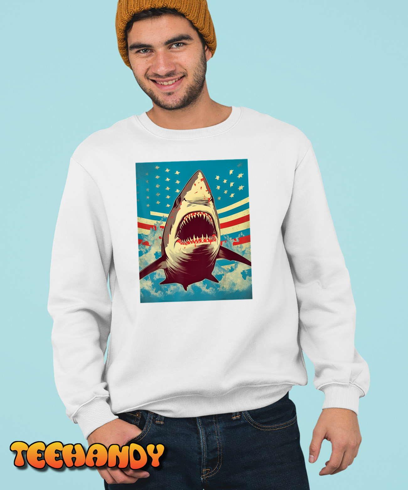 Stars, Stripes, and Sharks The Pop Art Patriotic Predator T-Shirt