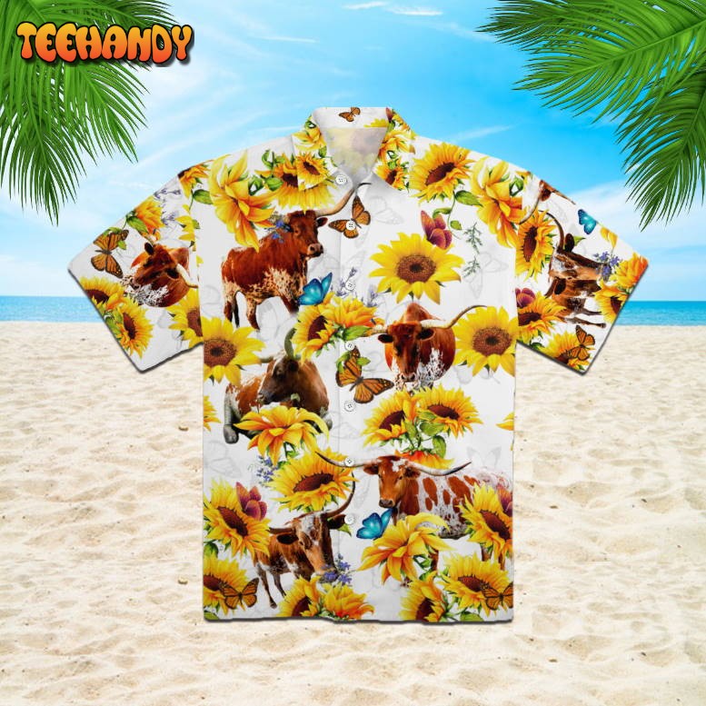 Texas Longhorn Sun Flower Hawaiian Shirt