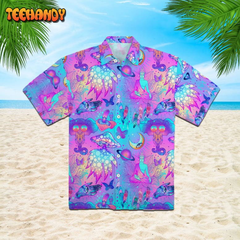 Trippy Hippie Mushrooms Neon Peace Hawaiian Shirt