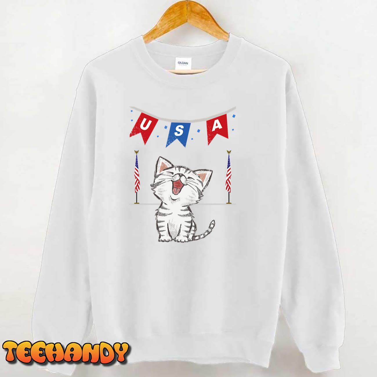 USA, Cat, American, Flag, T-Shirt