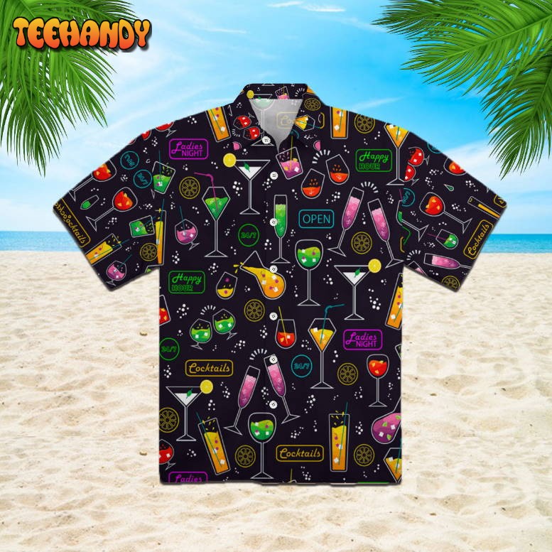 Vibrant Neon Cocktails Party Hawaiian Shirt