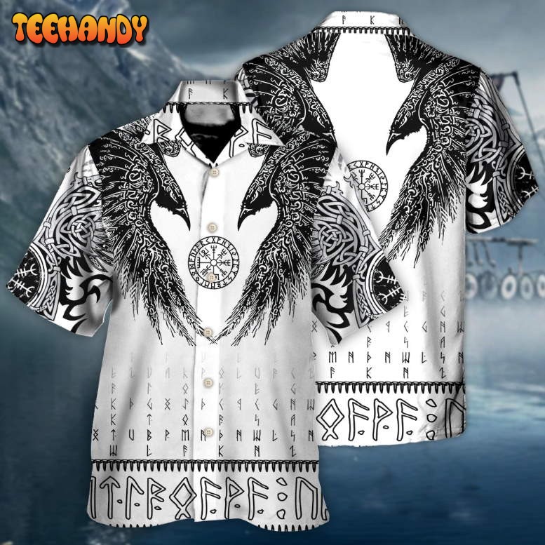 Viking Black Runic Raven Scandinavian Hawaiian Shirt