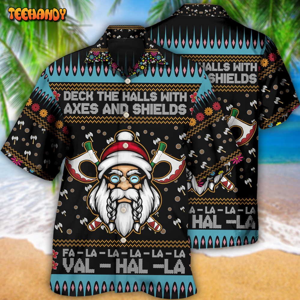 Viking Christmas Deck The Halls With Axes And Shields Hawaiian Shirt