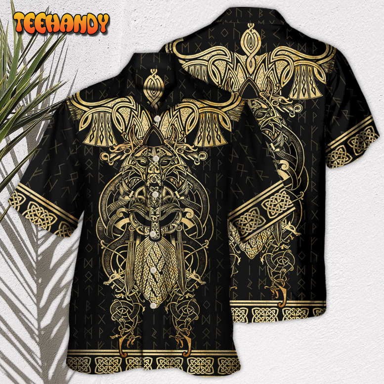 Viking Warrior The Raven Yellow Of Odin Hawaiian Shirt