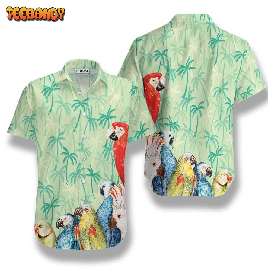 Vintage Parrot With Coconut Palm Tree Aloha Hawaiian Shirt