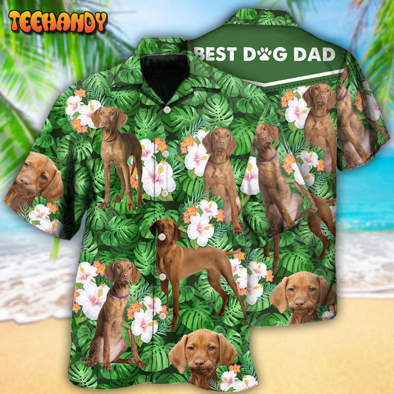 Vizsla Best Dog Dad Green Tropical Leaf Hawaiian Shirt