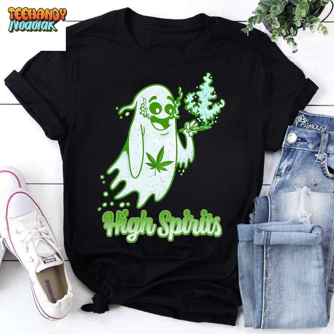 Weed Smokers High Spirits Ghost Marijuana 420 T-Shirt