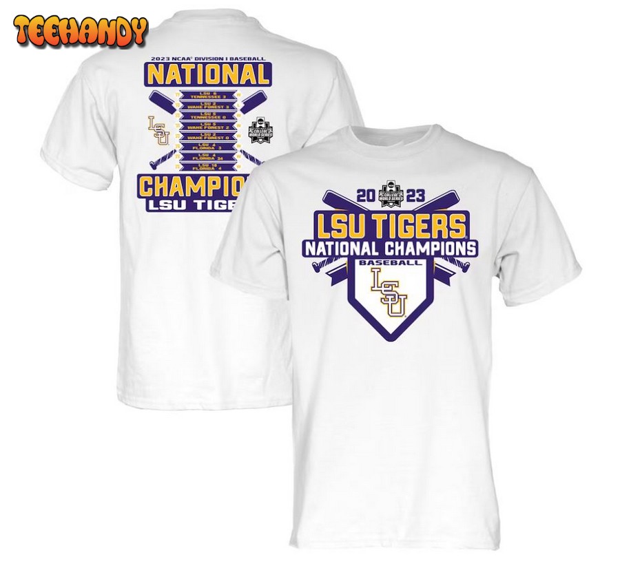 White LSU Tigers 2023 NCAA Men’s Baseball College World Series Champions Schedule T-Shirt