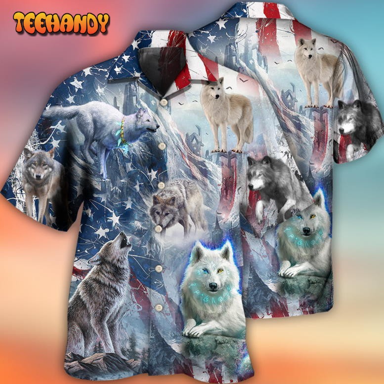 Wolf Independence Day Snow Mountain Hawaiian Shirt