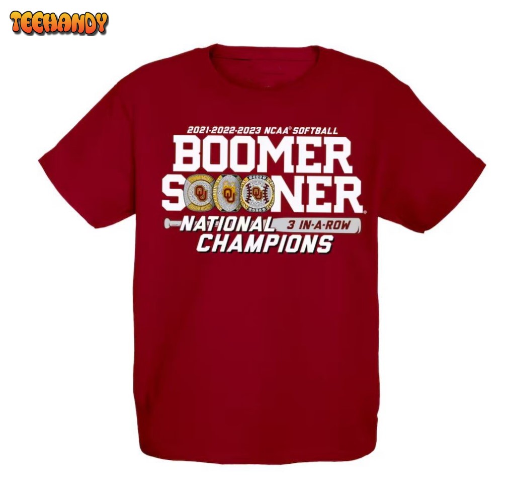 Youth Oklahoma Sooners Three-Peat NCAA Softball Women’s College World Series Champions T-Shirt