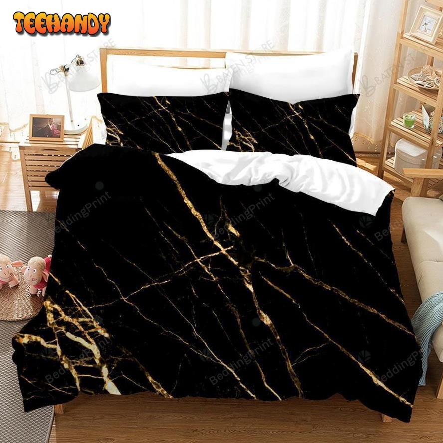 3d Black Golden Marble Printed Bed Sheets Great Gifts For Birthday Christmas