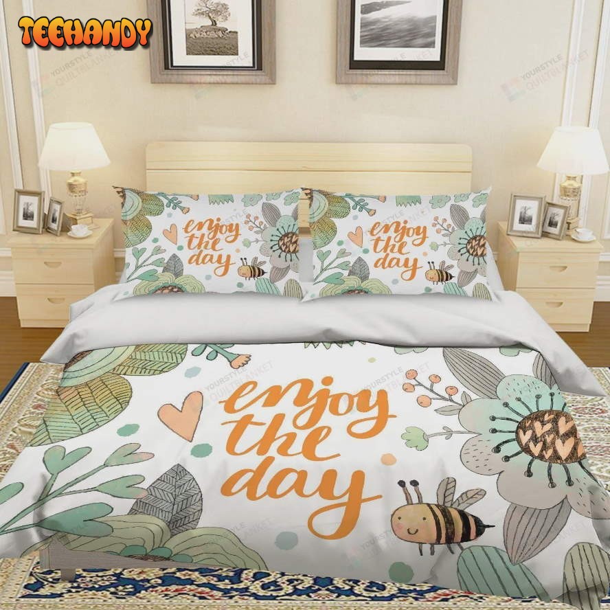 3D Cartoon Bee Flower Enjoy The Day Cotton Spread Comforter Bedding Sets