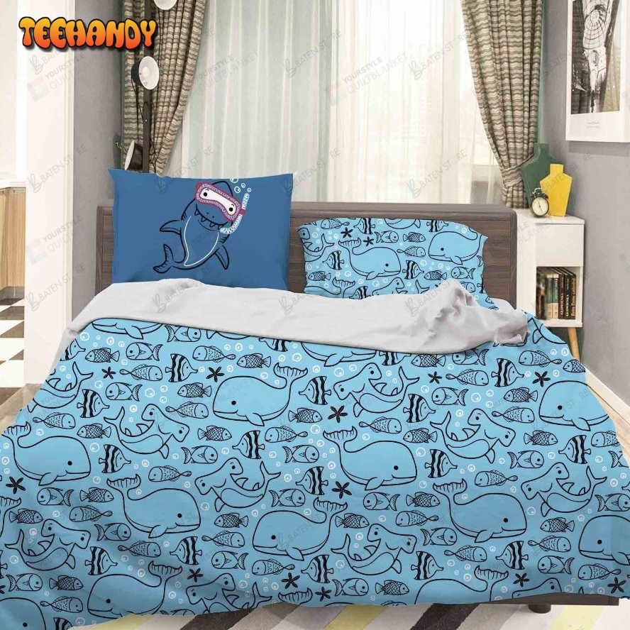 3d Cartoon Blue Fishes Bedding Set Great Gifts For Birthday Christmas