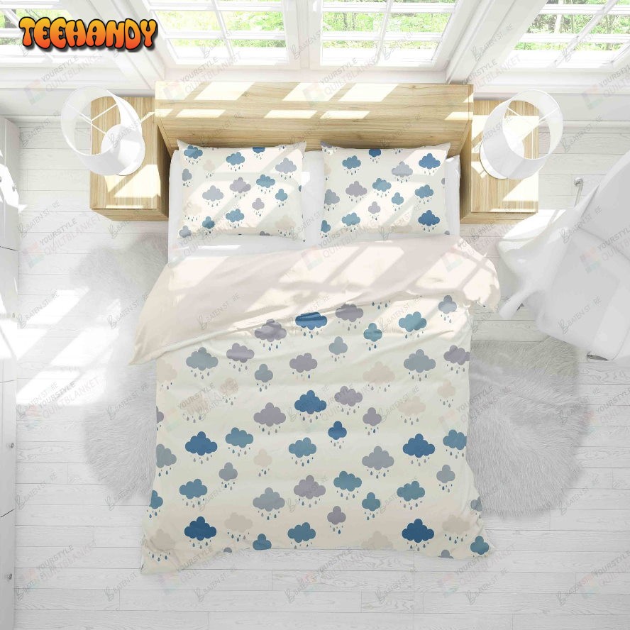 3d Cartoon Clouds Rain Bed Sheets Duvet Cover Bedding Set