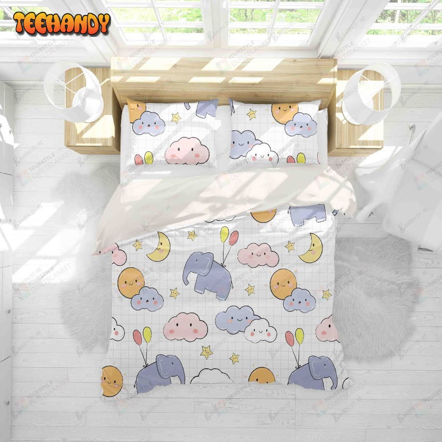 3d Cartoon Elephant Up The Cloud Bed Sheets Duvet Cover Bedding Set