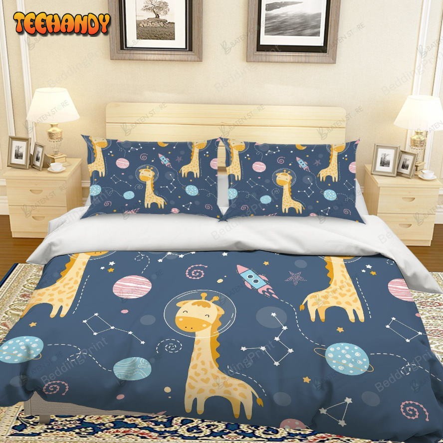 3d Cartoon Giraffe Rocket Bed Sheets Duvet Cover Bedding Set