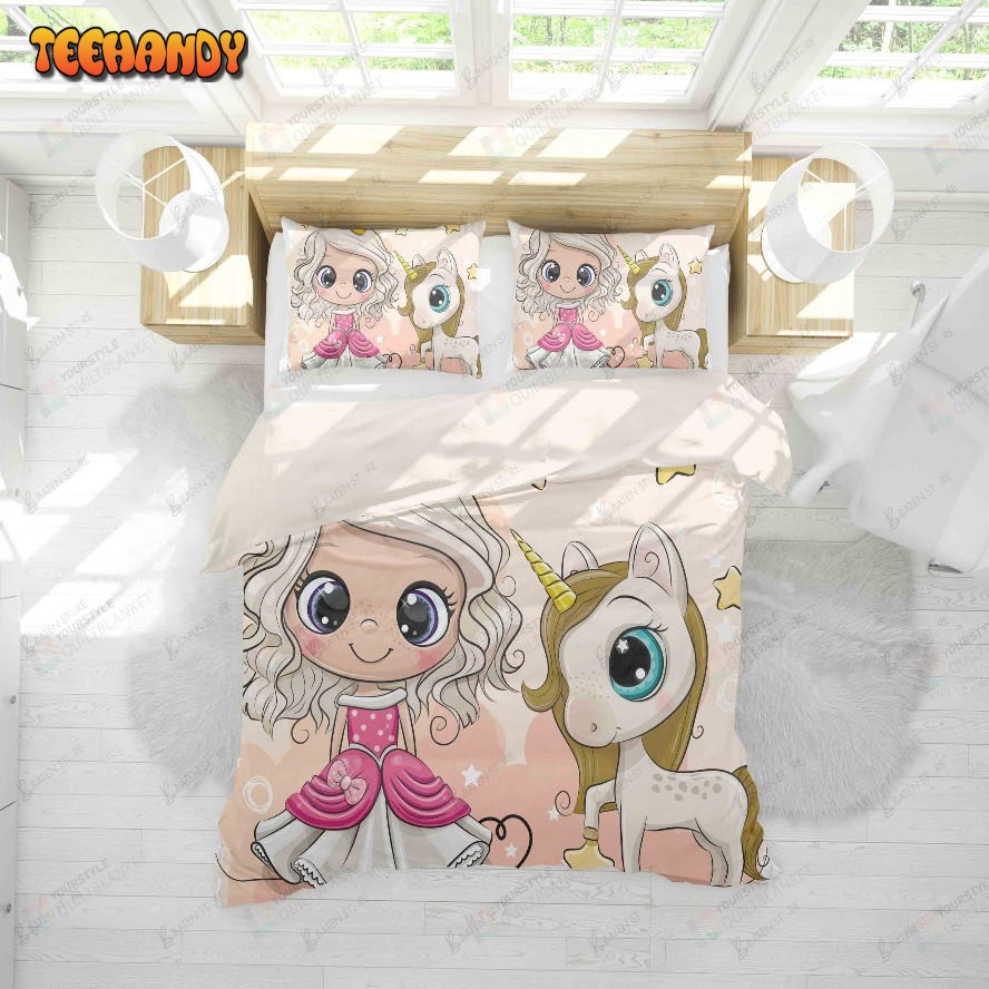 3d Cartoon Girl Unicorn Bed Sheets Duvet Cover Bedding Set