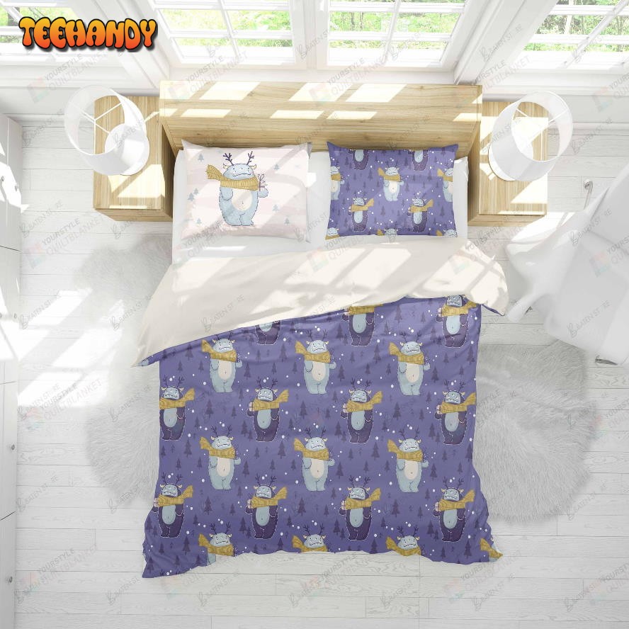 3d Cartoon Monster Purple Bed Sheets Duvet Cover Bedding Set