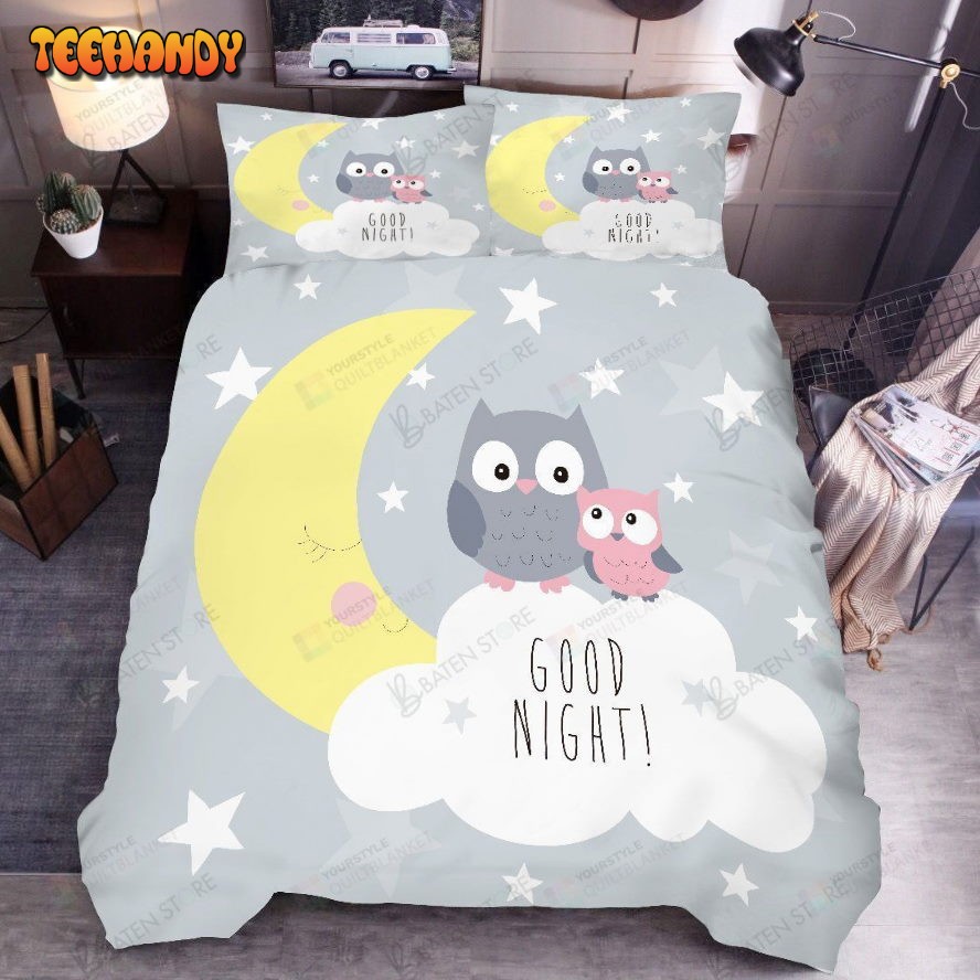 3d Cartoon Moon Star Owl Good Night Spread Duvet Cover Bedding Set