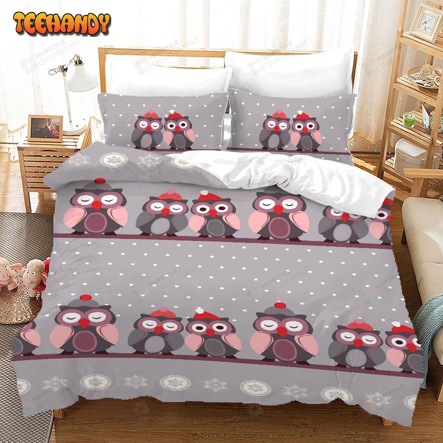 3D Cartoon Owl Grey Bed Sheets Duvet Cover Bedding Set