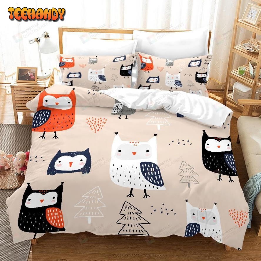 3D Cartoon Owl Pine Bed Sheets Duvet Cover Bedding Set