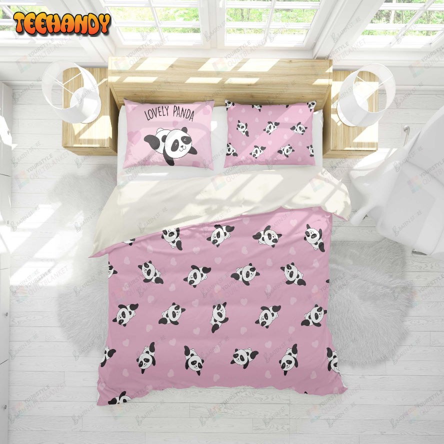 3d Cartoon Panda Pink Bed Sheets Duvet Cover Bedding Set