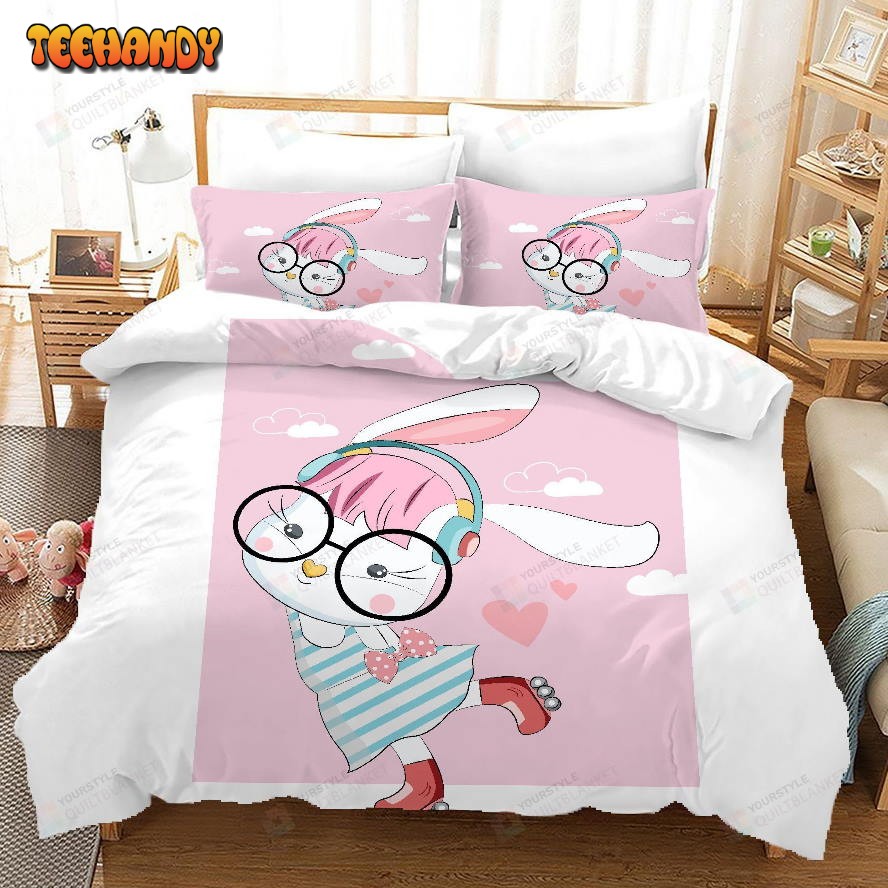 3D Cartoon Rabbit Pink Quilt Cover Set Bedding Set Duvet Cover Pillowcases