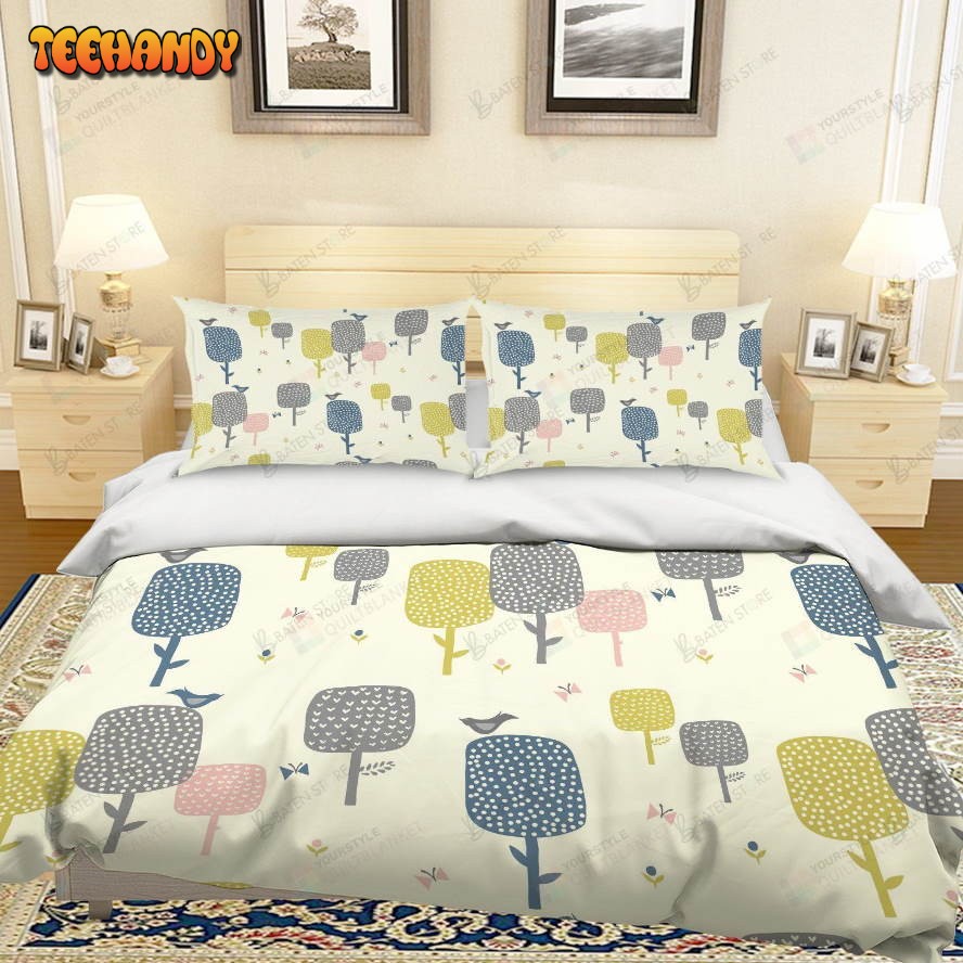 3d Cartoon Trees And Birds Bed Sheets Duvet Cover Bedding Set