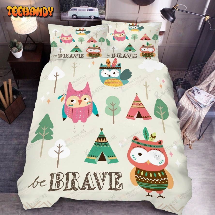 3d Cartoon Trees Tent Owl Bed Sheets Spread Duvet Cover Bedding Set