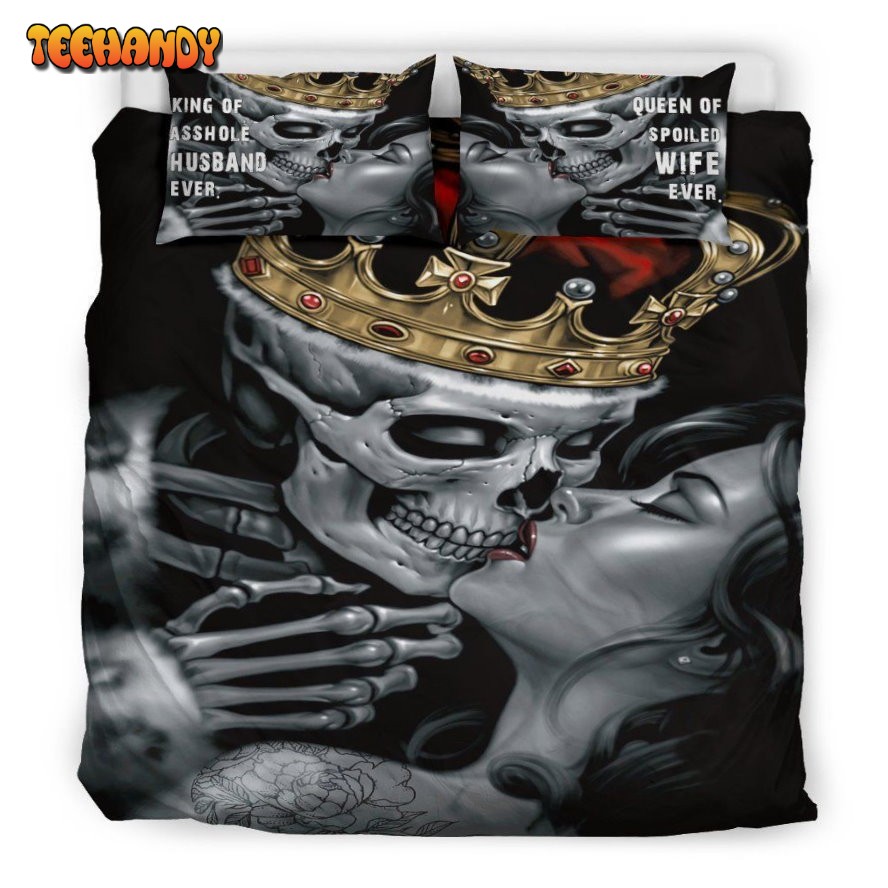 3D Dead Sugar Skull Girl Kissing Skull Bed Sheets Duvet Cover Bedding Sets