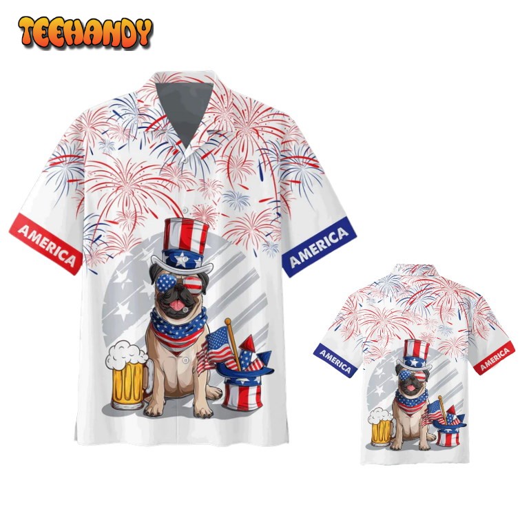 3D Full Print Independence’s Day Hawaiian Shirt, Pug 4Th Of Jul Hawaii Dog Shirt