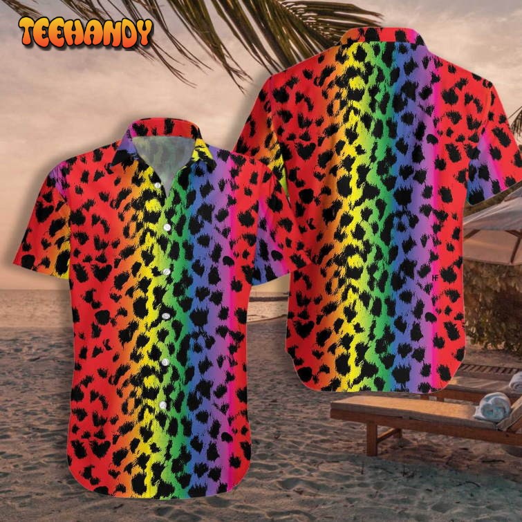 3D Shirt For Gay Cool Leopard Skin With Rainbow Color LGBT Hawaiian Shirt