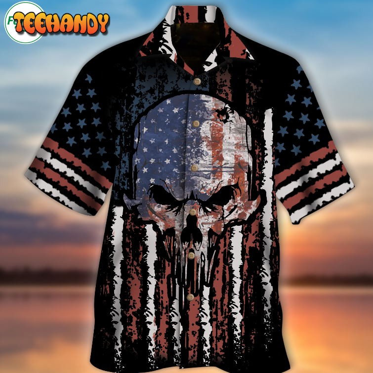 3D Skull Hawaiian Shirt With American Flag Pattern Skulls Hawaii Shirt