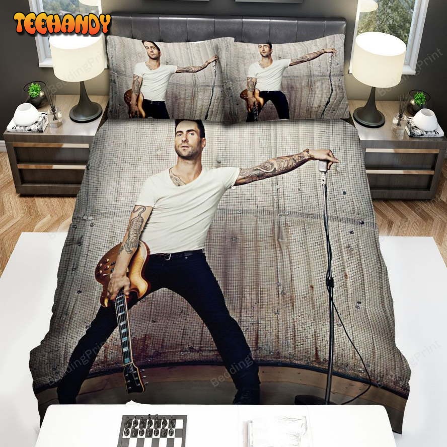 Adam Levine Holding Microphone And Guitar Spread Duvet Cover Bedding Sets