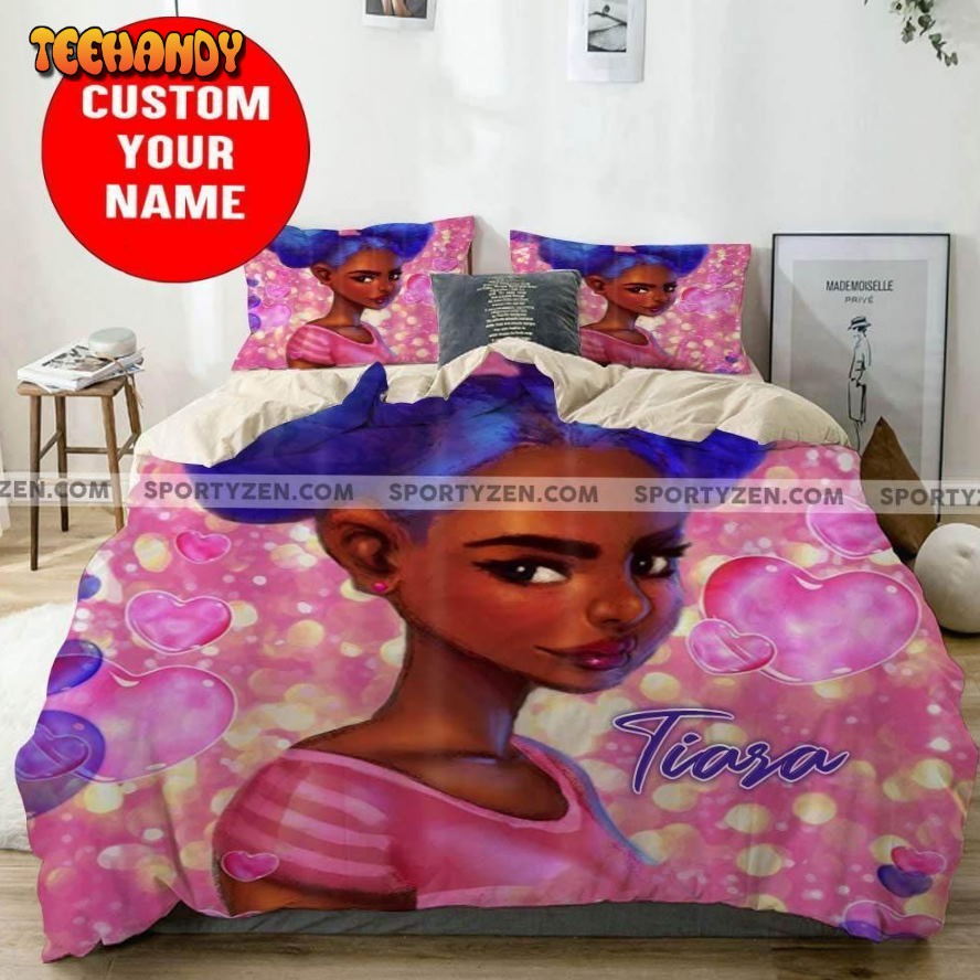 African Cute Little Black Girl Custom Name Duvet Cover Bedding Set