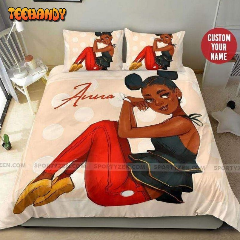 African Mickey Mouse Black Girl Custom Name Duvet Cover Bedding Set