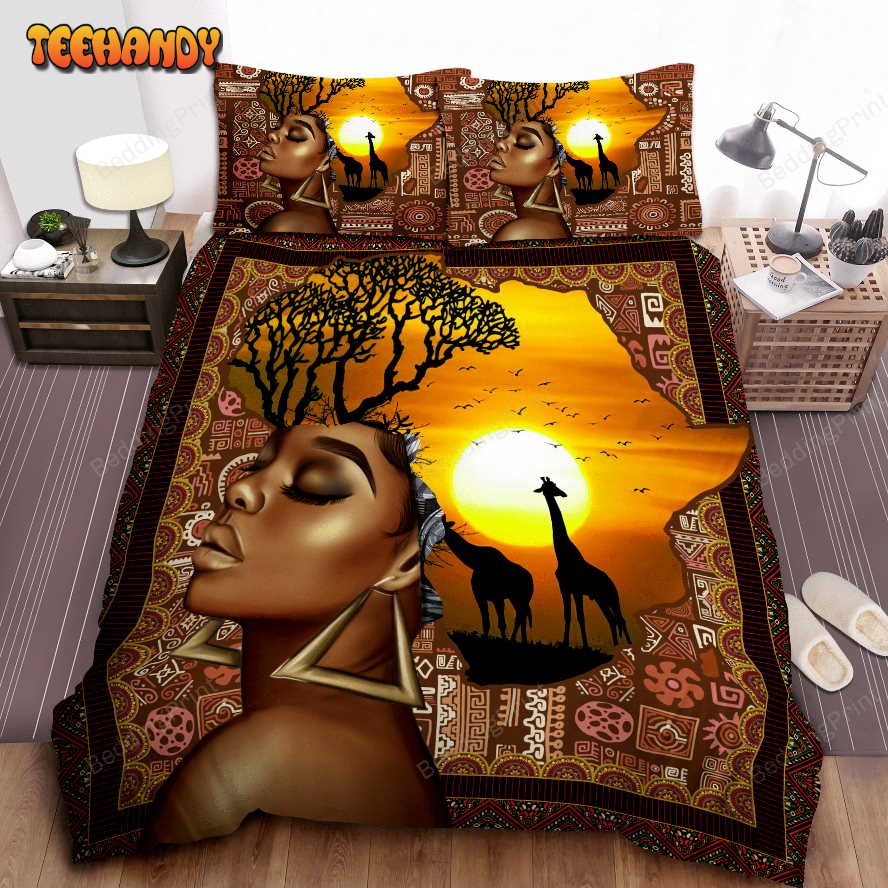 African Woman And Giraffe Bedding Set Bed Sheets Duvet Cover Bedding Sets