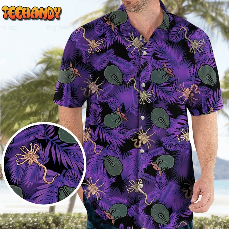 Alien Facehugger Hawaiian Shirt Purple