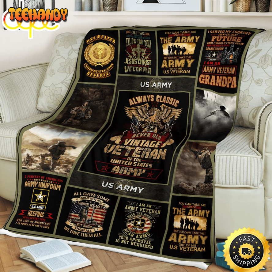 Always Classic Never Old Vintage Veteran Of The USA Army Fleece Throw Blanket