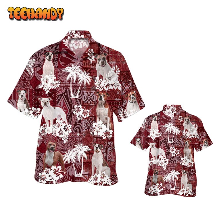 American Bulldog Hawaiian Shirt, Dog Hawaiian Shirt Red Tribal Pattern