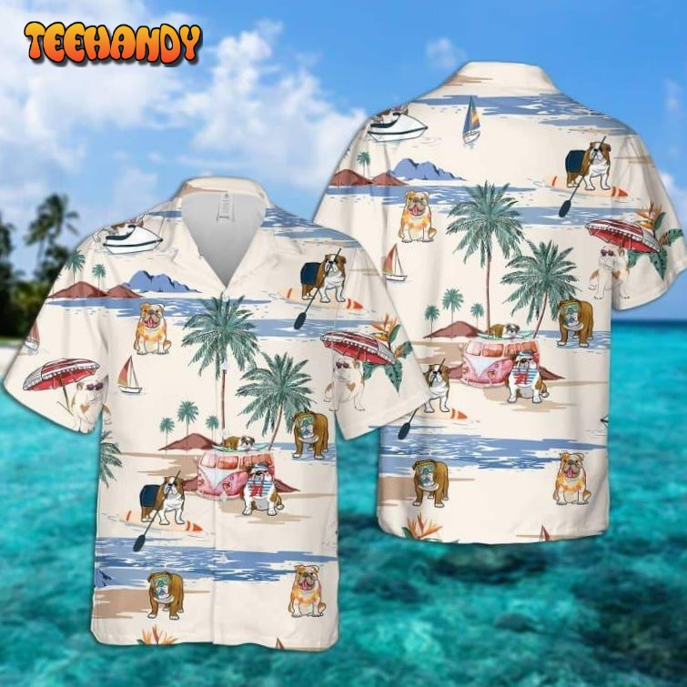 American Bulldog Summer Beach Hawaiian Shirt 3D Full Print Dog Hawaii Shirt