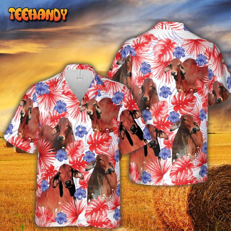 American Colors Red Brahman Cattle Hawaiian Shirt