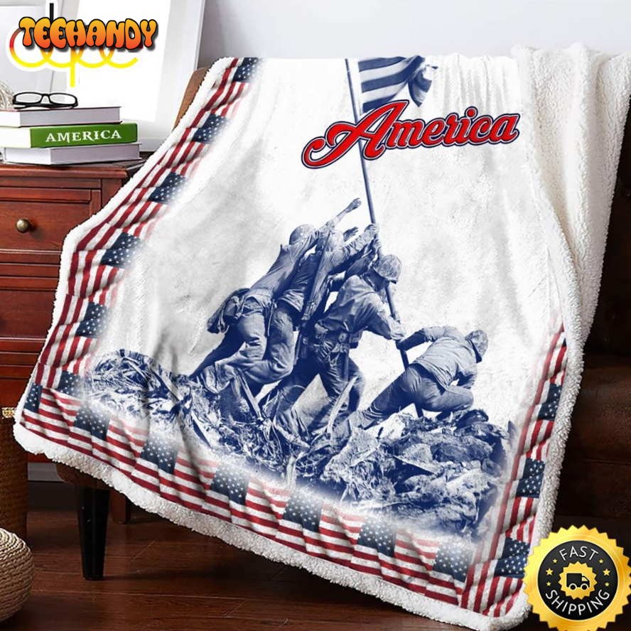 American Flag And Soldiers Fleece Throw Blanket