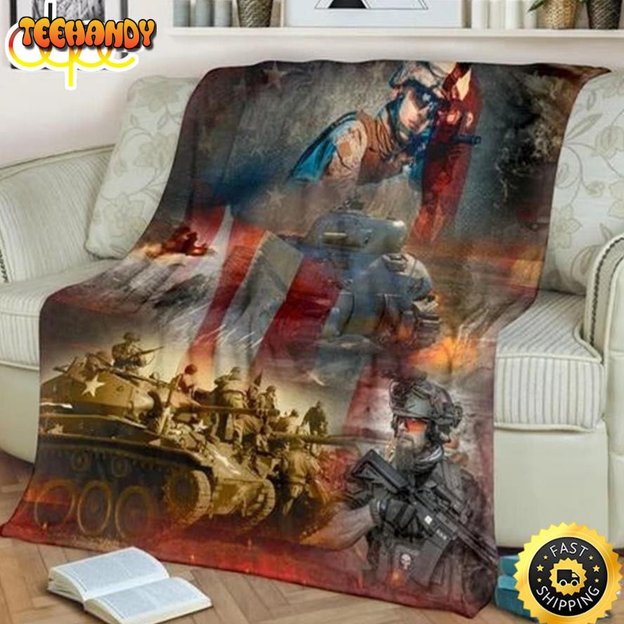 American Veteran With The War Fleece Throw Blanket