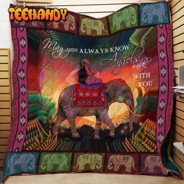 Angel Walks With You Bohemian Elephant 3D Customized Quilt Blanket