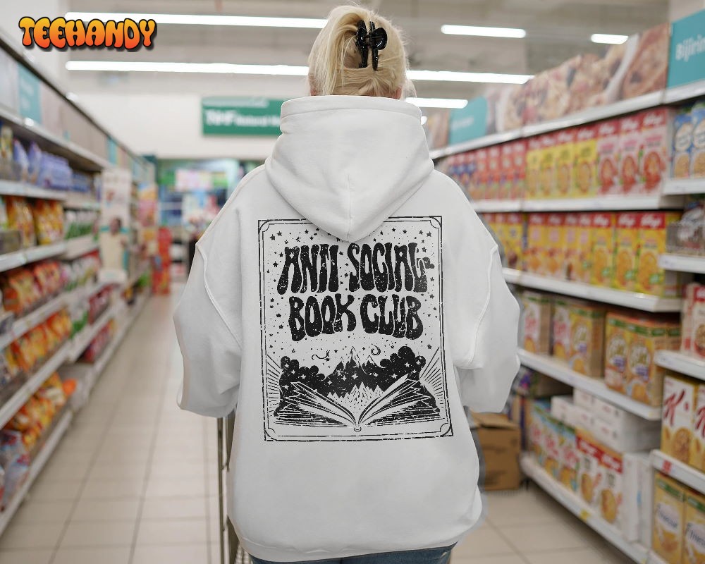 Anti Social Book Club Hoodie Bookish Booktrovert Reader Groovy Line Sweatshirt