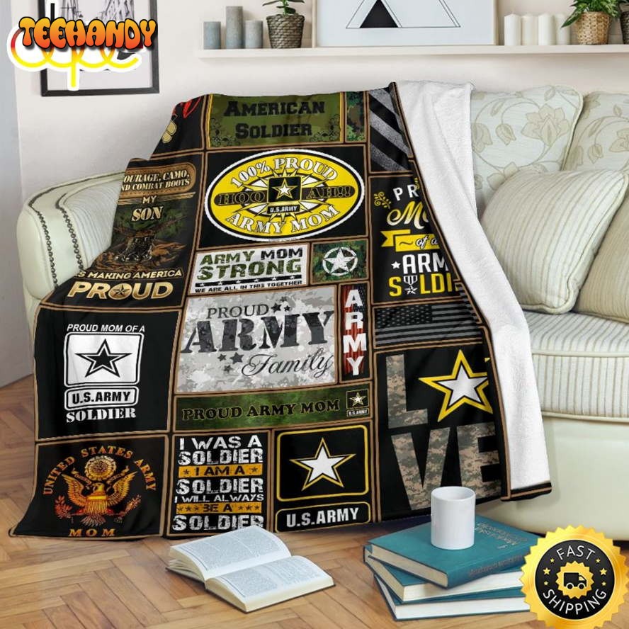 Army Mom Strong Pround Army Family Fleece Throw Blanket